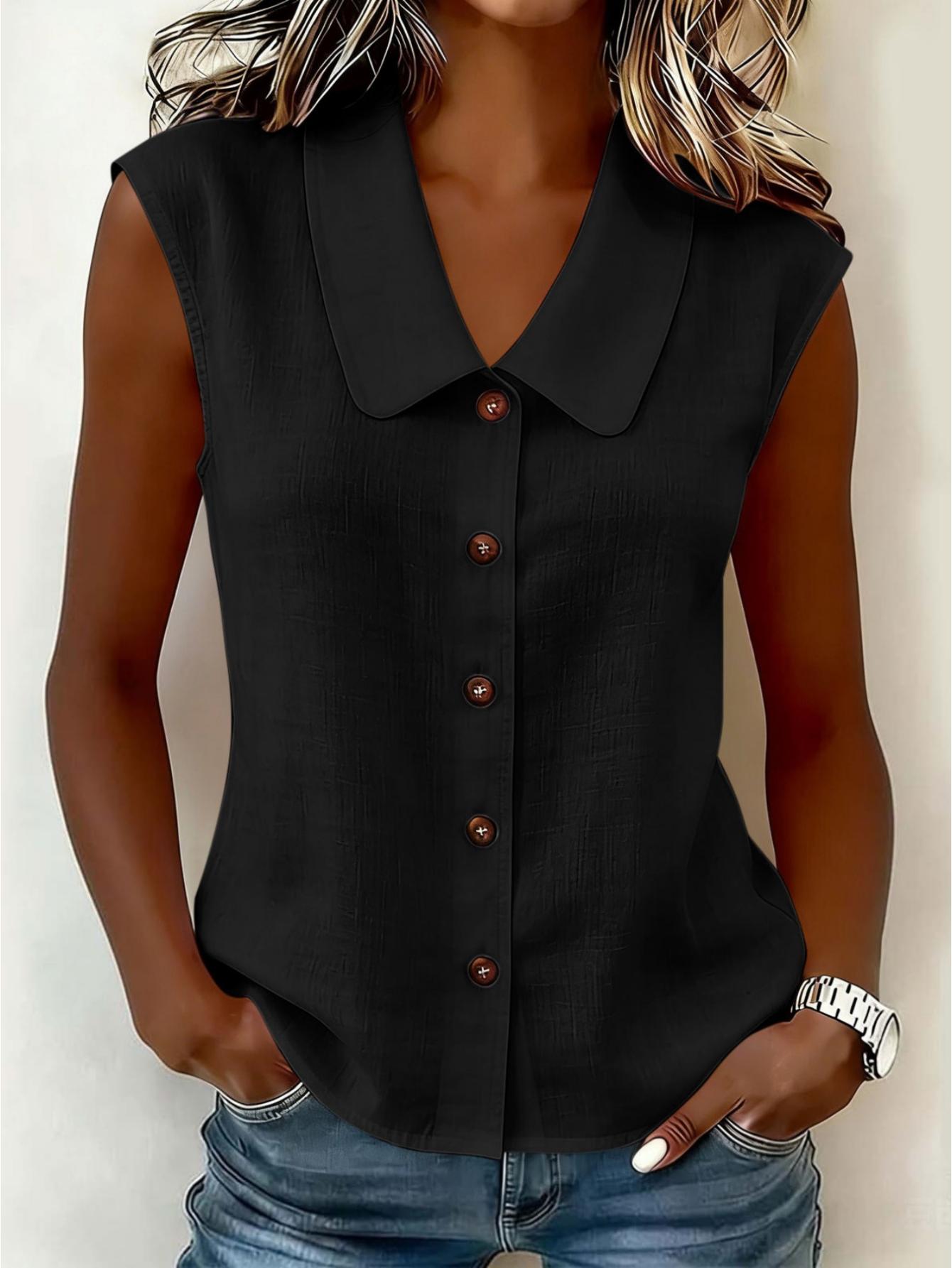 Women's sleeveless blouse with button placket and wide collar – Elegant casual wear