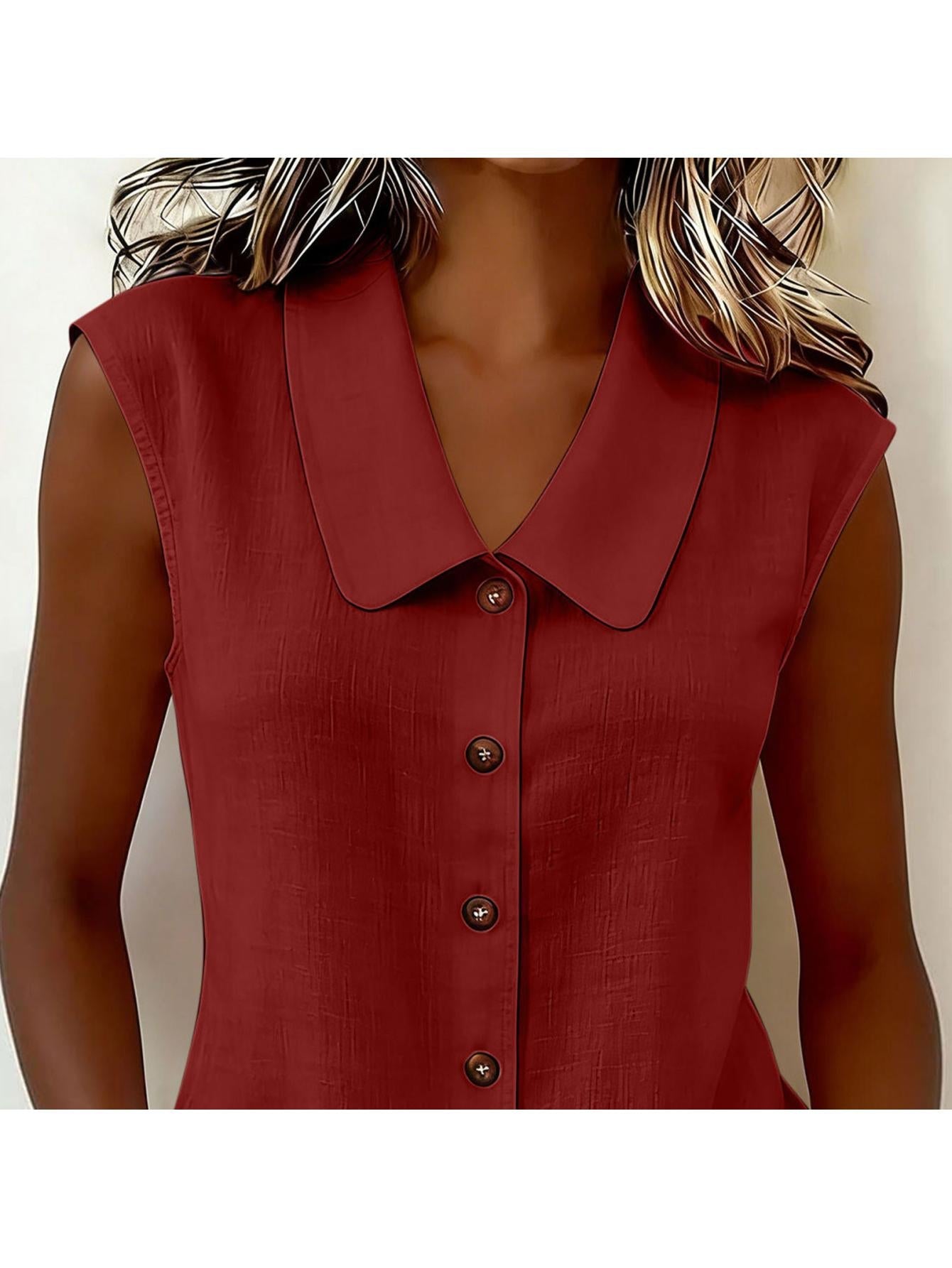 Women's sleeveless blouse with button placket and wide collar – Elegant casual wear