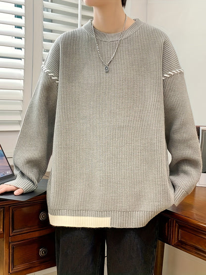 Unisex knitted sweater, crew neck, long sleeves, with contrasting details