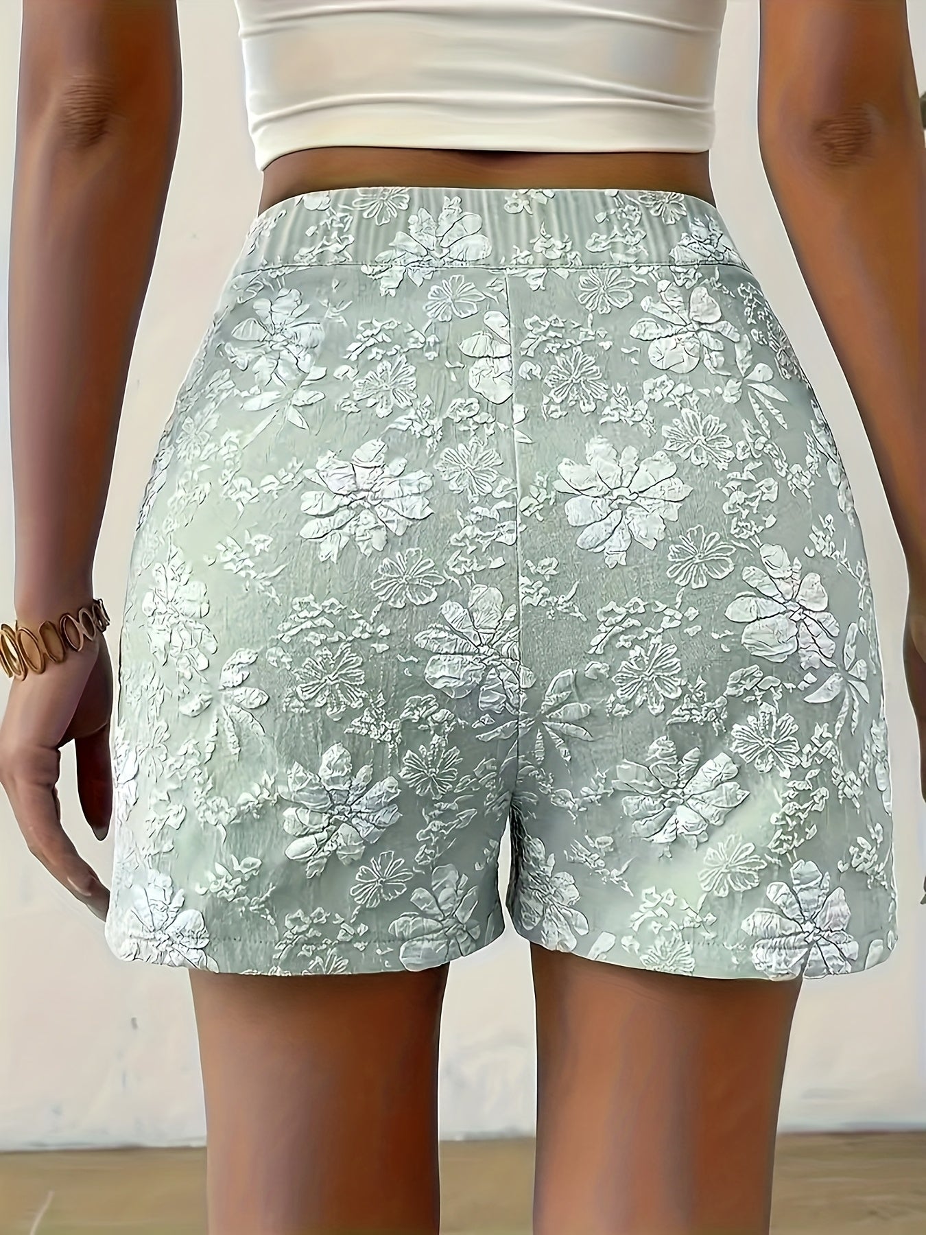 Women's Elegant Embroidered High Waist Shorts for Summer Leisure