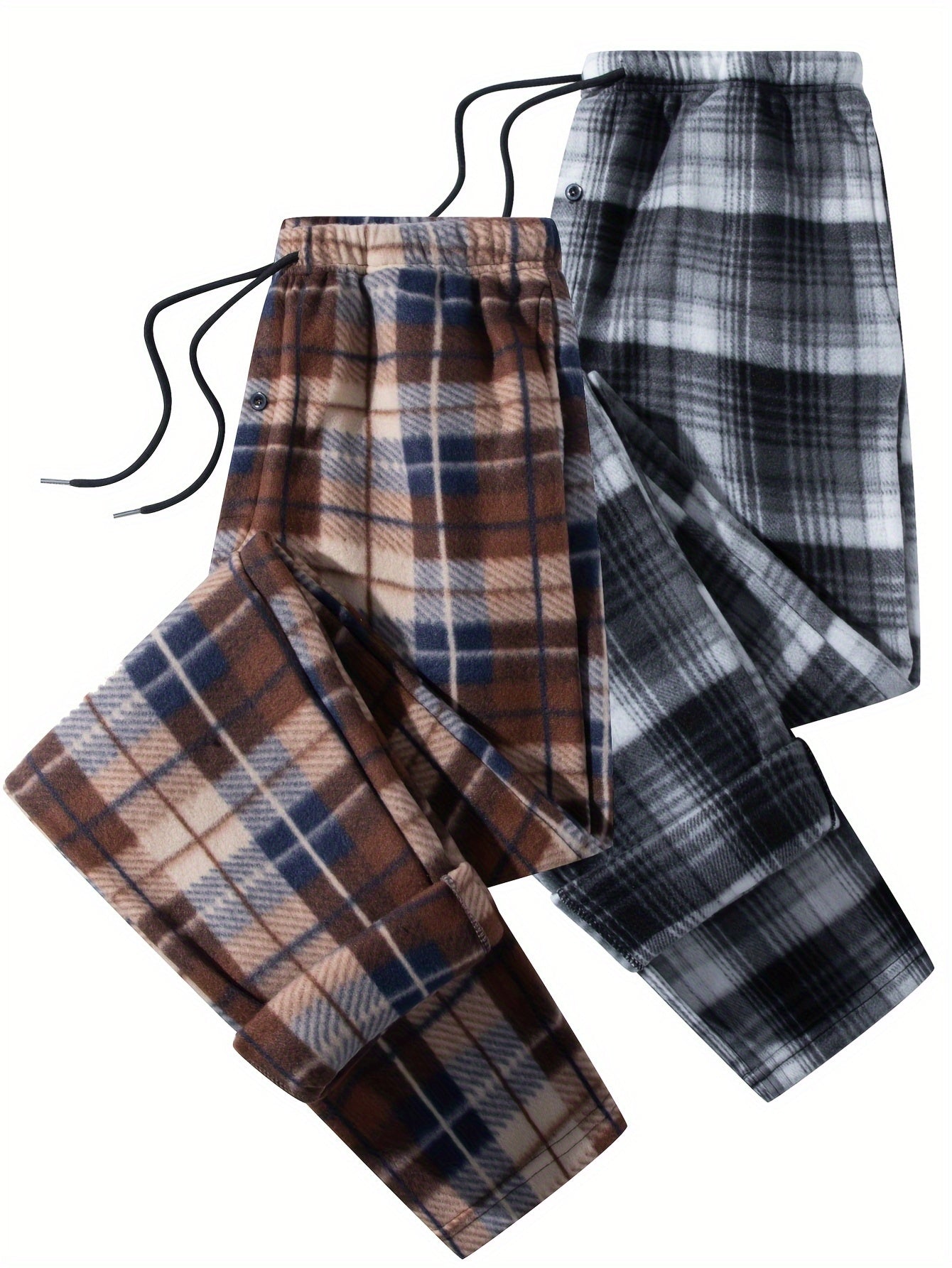 Men's plaid jogger pants, fleece look, elastic waistband