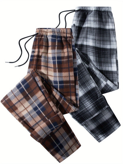 Men's plaid jogger pants, fleece look, elastic waistband