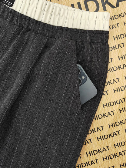 Men's Wide Lounge Pants with Pinstripes – Modern Relaxed Fit for Leisure & Home Office