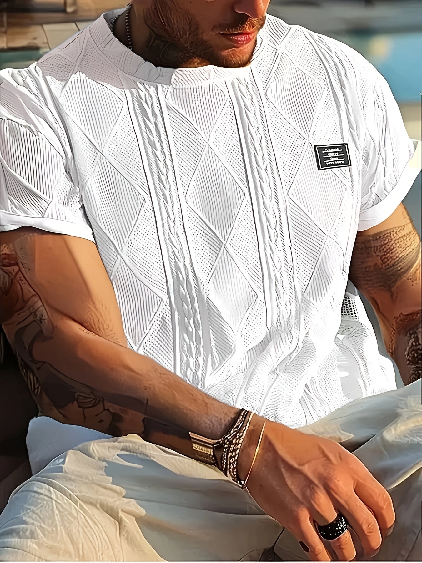 Men's T-shirt with knit pattern look, short sleeves, casual style, ideal for everyday wear and leisure