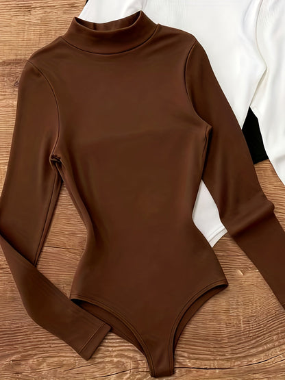 Damen Body Langarm Rollkragen Slim Fit Rippstrick Optik