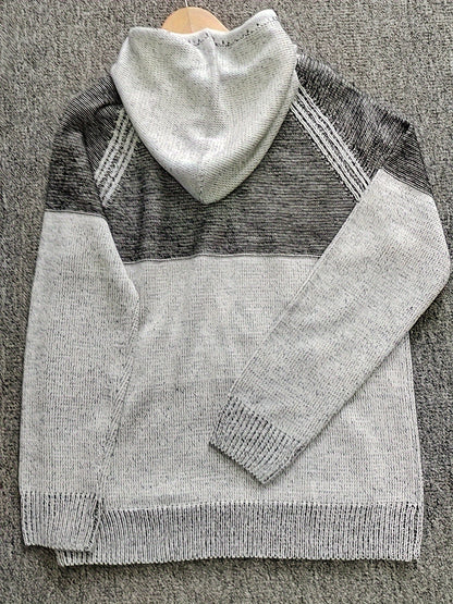 Herren Strick Hoodie Grau Melange mit Kapuze