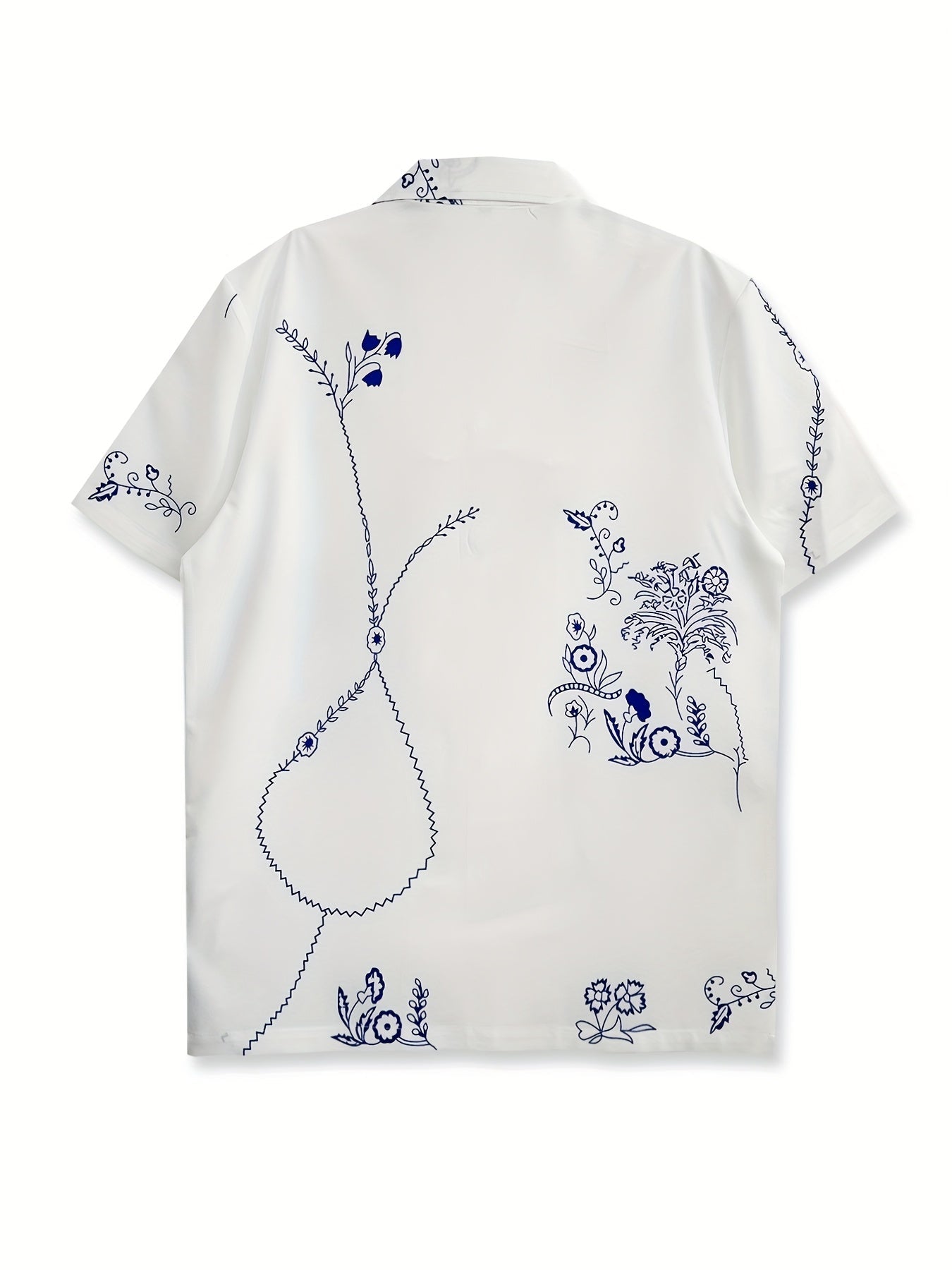 Men's Short-Sleeve Resort Shirt with Artistic Embroidery and Modern Floral Pattern – Stylish for Summer and Vacation
