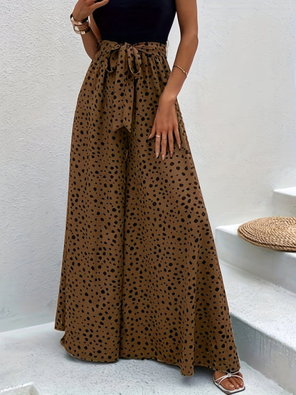 Women's Wide Palazzo Pants with Dots and Tie Belt – Elegant Spring and Summer Style