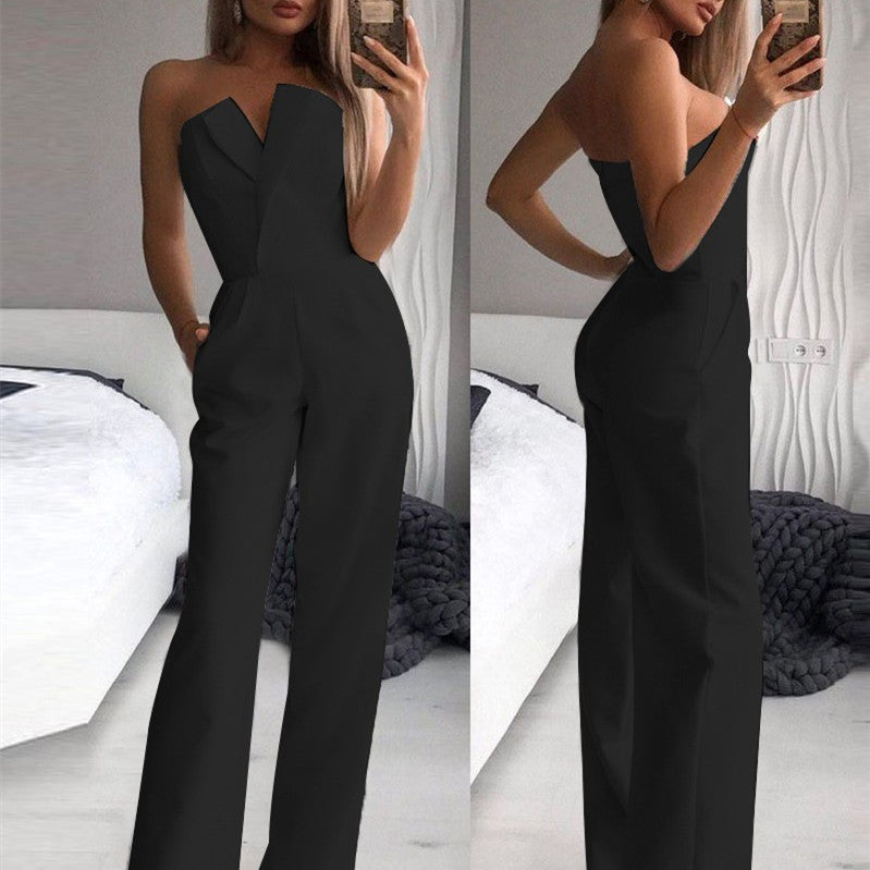 Women's Elegant Strapless Jumpsuit with Wide Leg – Stylish Overall for Special Occasions and Parties