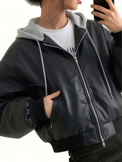 Unisex black bomber jacket with hood made of soft material