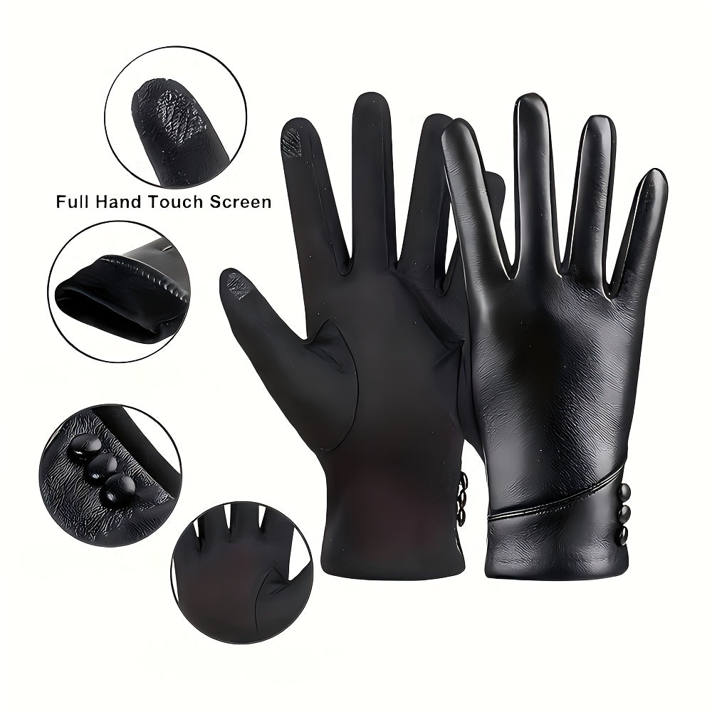 Elegant black women's gloves with decorative buttons