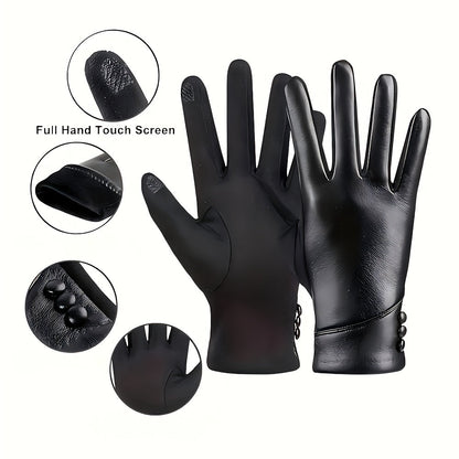Elegant black women's gloves with decorative buttons
