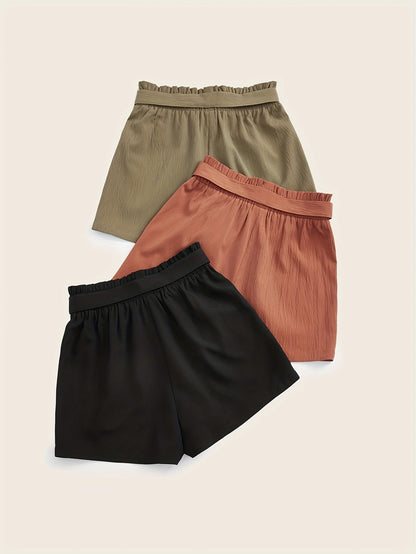 Damen Sommer Shorts mit Schleife – Lässige Strandshorts, 3er Pack, Elastischer Bund, Ideal für Urlaub und Freizeit