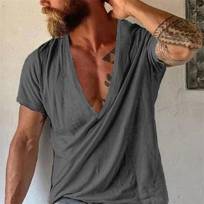 Men's shirt with deep V-neck, fashionable and casual for leisure and summer
