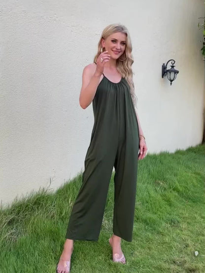 Women's jumpsuit with spaghetti straps and wide legs – Casual one-piece for spring and summer