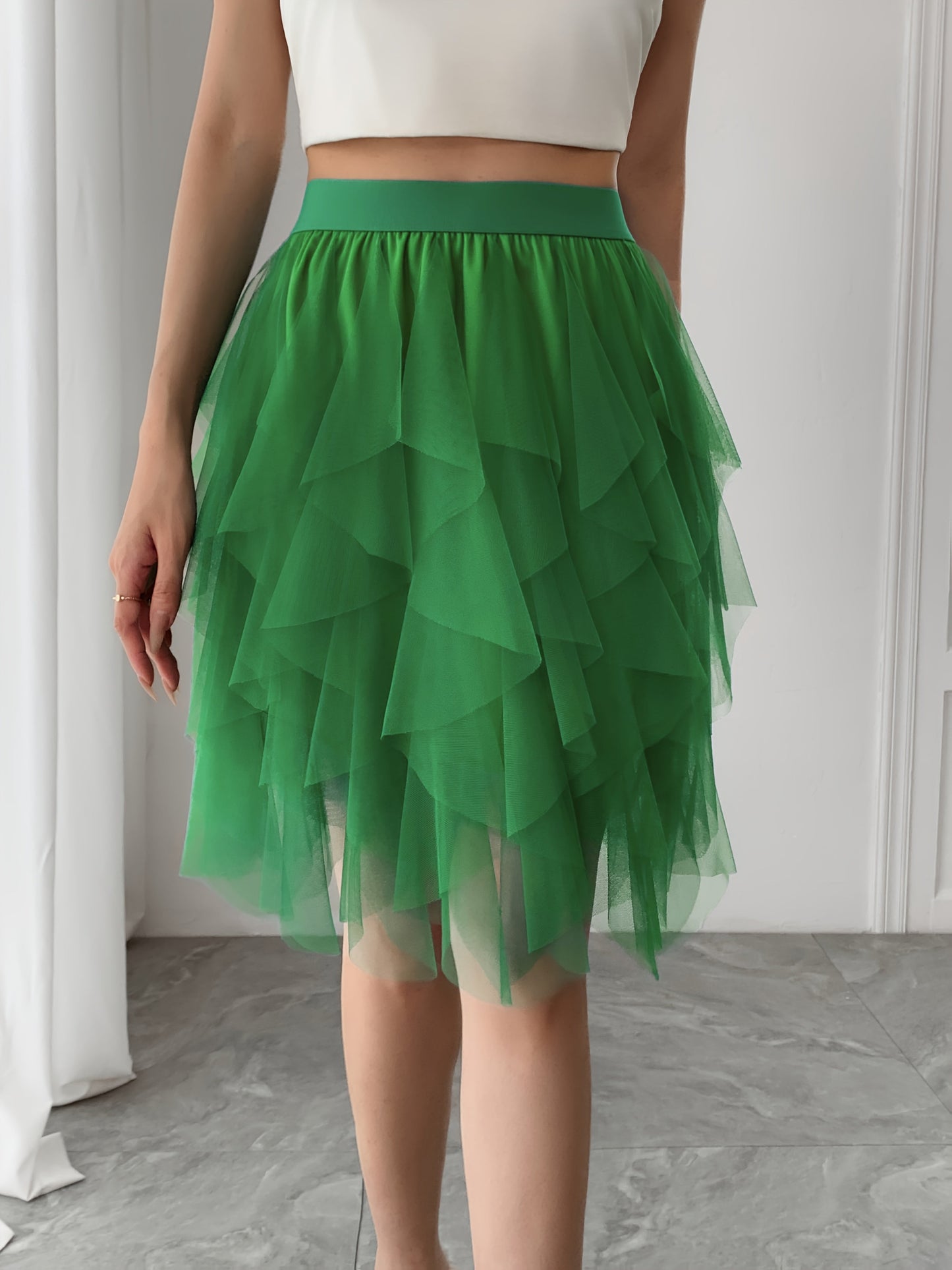 Damen Tüllrock mit Stufen-Design, Eleganter Lagenlook, Modisch für Freizeit und besondere Anlässe