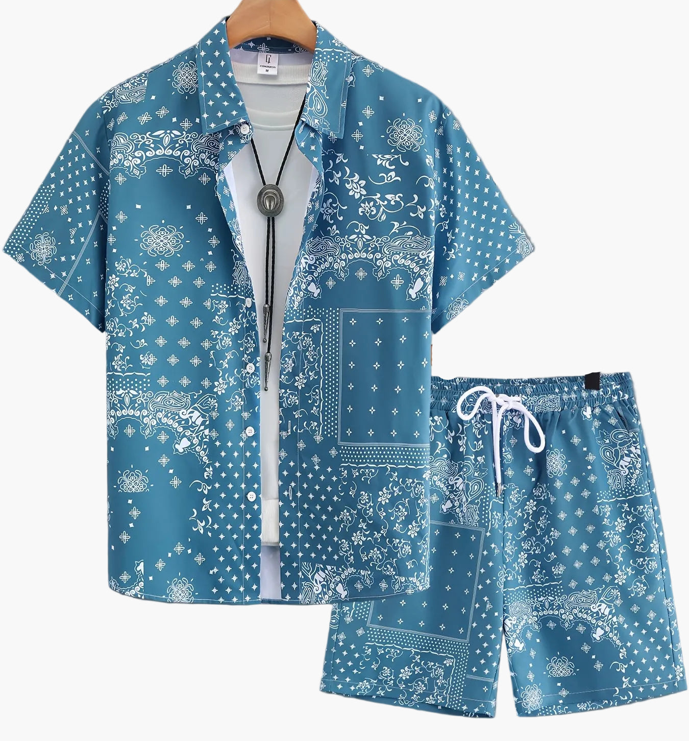 Men's Summer Casual Set – Short-Sleeve Shirt and Shorts with Paisley Pattern, Perfect for Everyday & Vacation