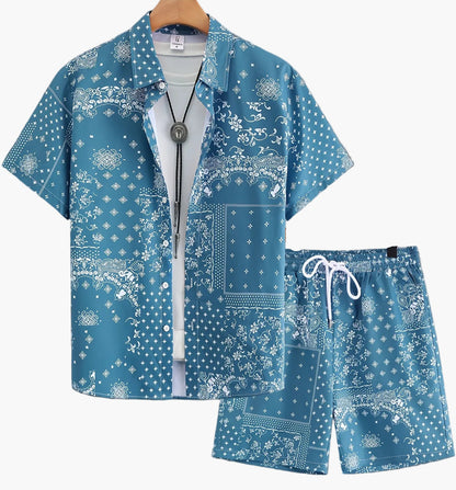 Men's Summer Casual Set – Short-Sleeve Shirt and Shorts with Paisley Pattern, Perfect for Everyday & Vacation