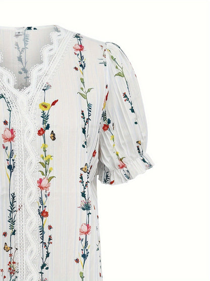 Women's blouse with floral pattern and ruffled collar – elegant summer style for leisure and everyday wear