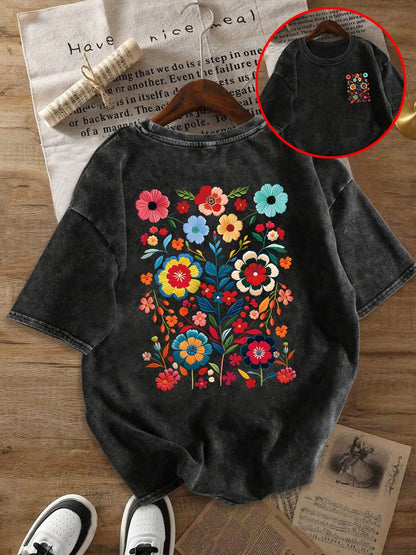 Women's T-shirt with colorful floral print in a casual style – Perfect for everyday wear and leisure