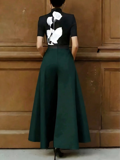 Women's Elegant Wide High-Waist Palazzo Pants with Belt for Office and Leisure