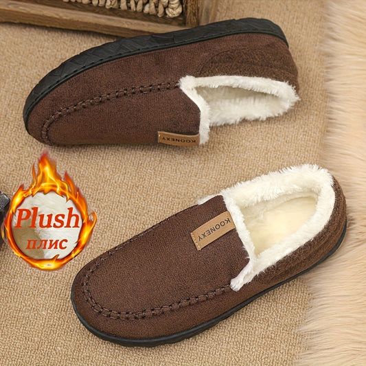 Men's brown slippers with plush lining and textured sole