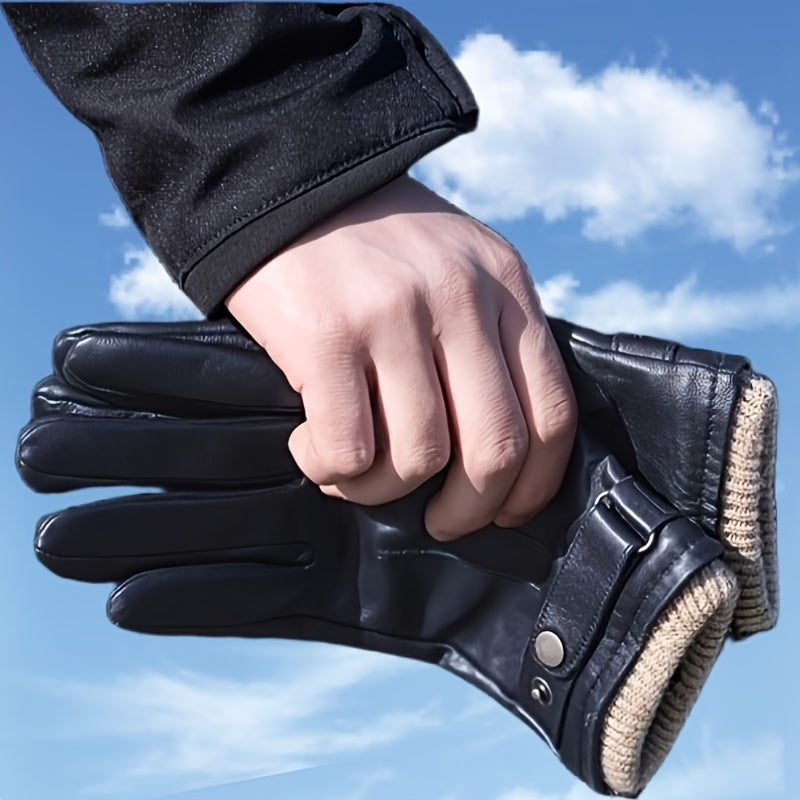 Winterhandschuhe Braun Strickbündchen Verstellbarer Riegel