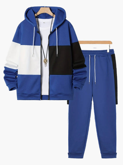 Herren Freizeit Trainingsanzug mit Kapuze – Sportlicher Patchwork-Look für Alltag und Fitness