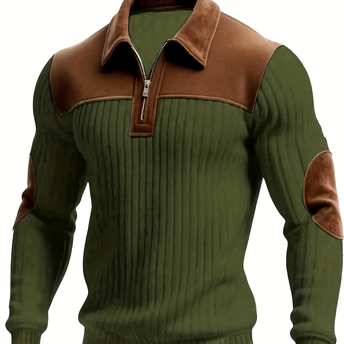 Herren Rippstrick Pullover mit Reißverschlusskragen und Kontrastdetails