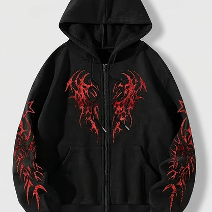 Hooded jacket with a zipper and graphic print