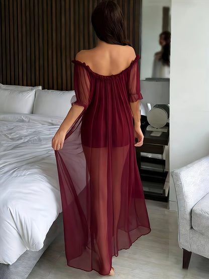 Women's Off-Shoulder Maxi Dress Nightgown Elegant for Home & Sleep