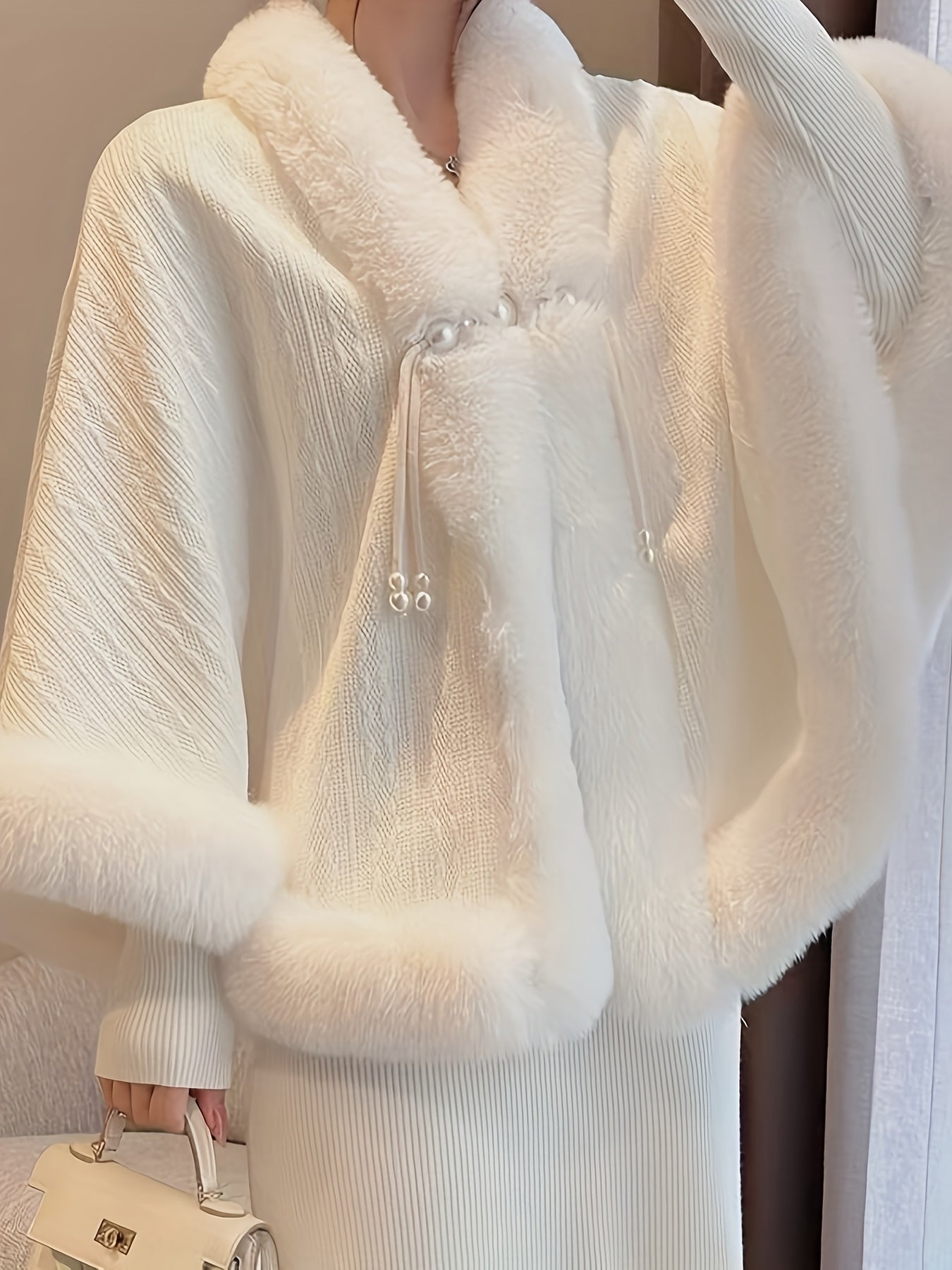 Women's white winter jacket with faux fur trim