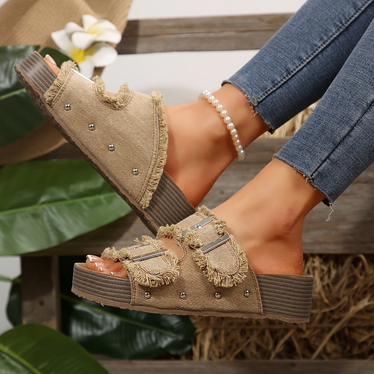 Damen Plateau-Sandalen im Boho-Stil für Alltag und Freizeit
