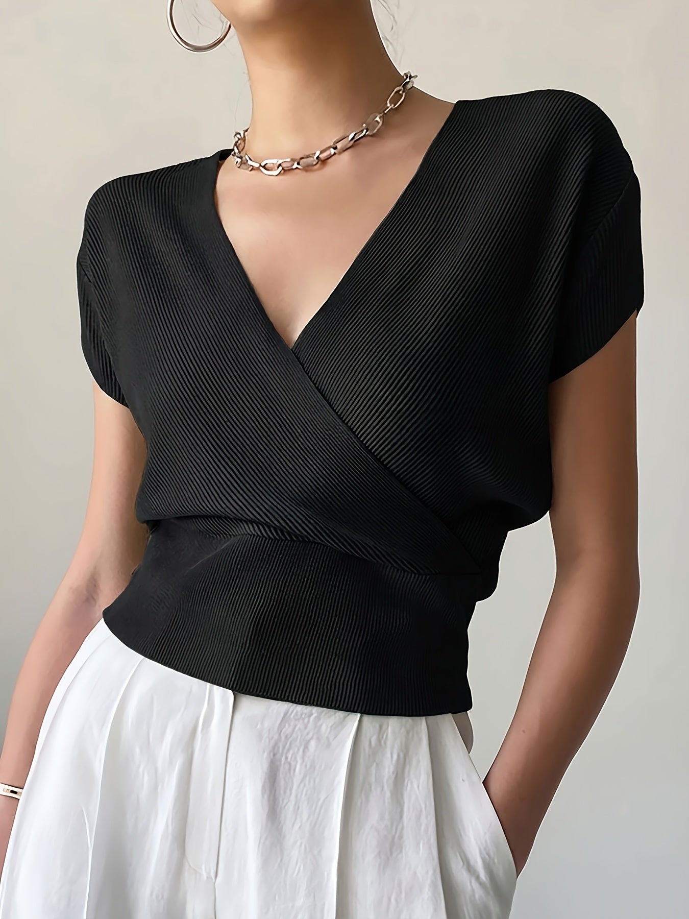 Women's Wrap Shirt with V-Neck – Elegant Casual Top for Everyday and Office Wear