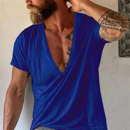 Men's shirt with deep V-neck, fashionable and casual for leisure and summer