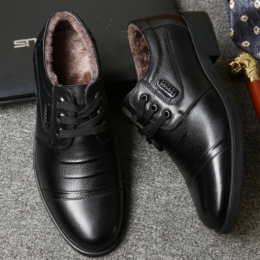 Men's winter business lace-up shoes, lined, brown