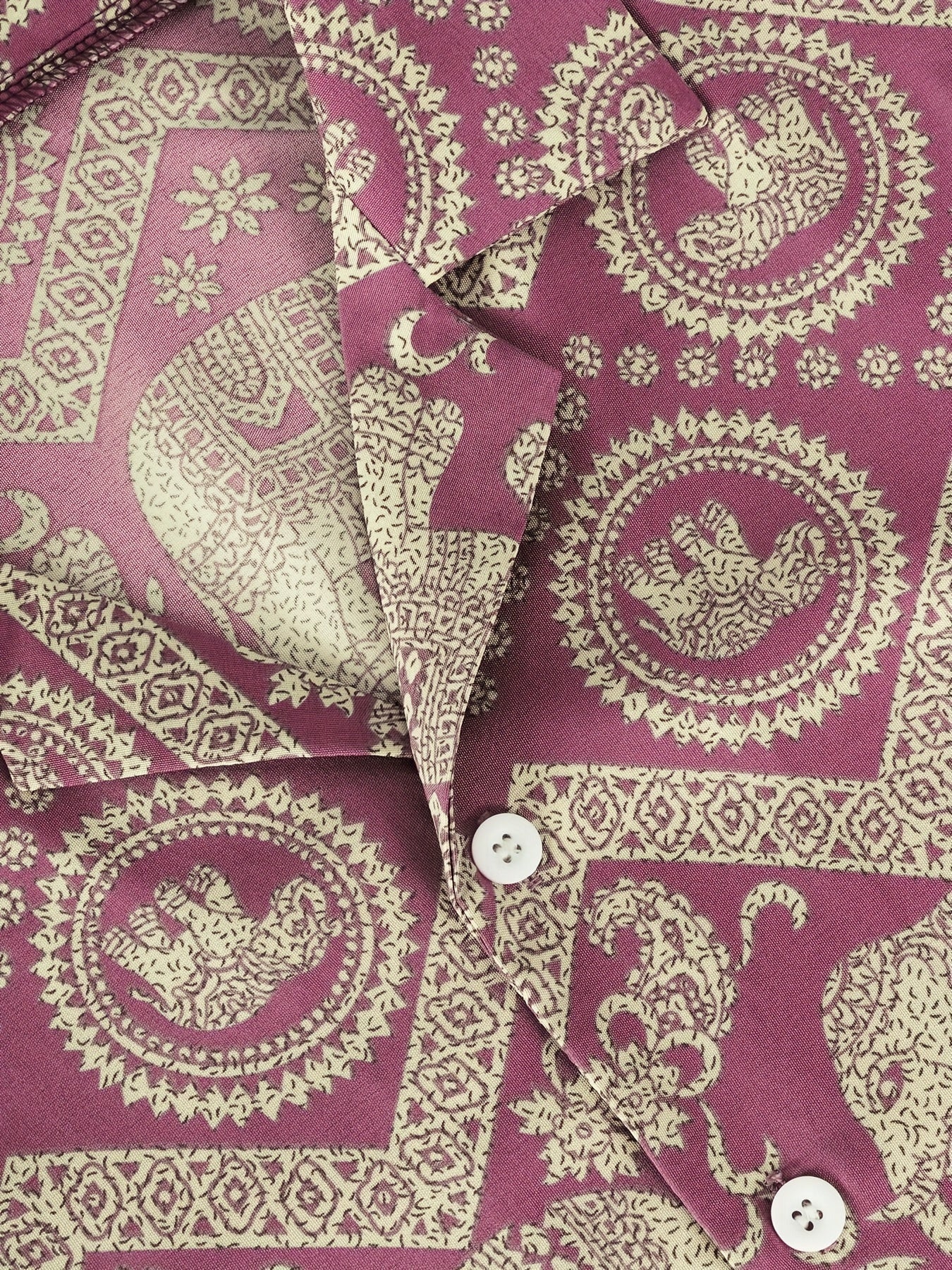 Men's Resort Shirt with Elephant and Mandala Print, Short Sleeve, Casual and Summer Style