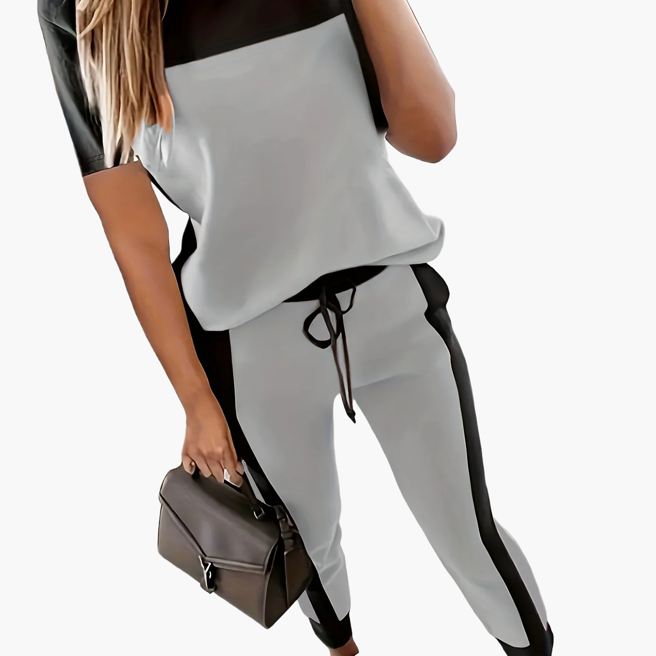 Women's Two-Piece Tracksuit Elegant Casual Wear – Sporty Jogging Suit with Contrast Design for Everyday and Leisure