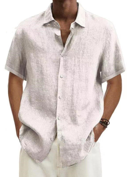 Men's Casual Short-Sleeve Shirt – Modern Japanese Style, V-Neck, Solid Color, Ideal for Everyday & Vacation