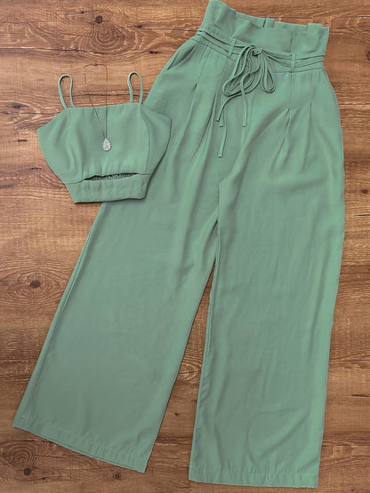 Damen Zweiteiler Set Eleganter High Waist Palazzo Hose und Bustier Top für Frühling und Sommer