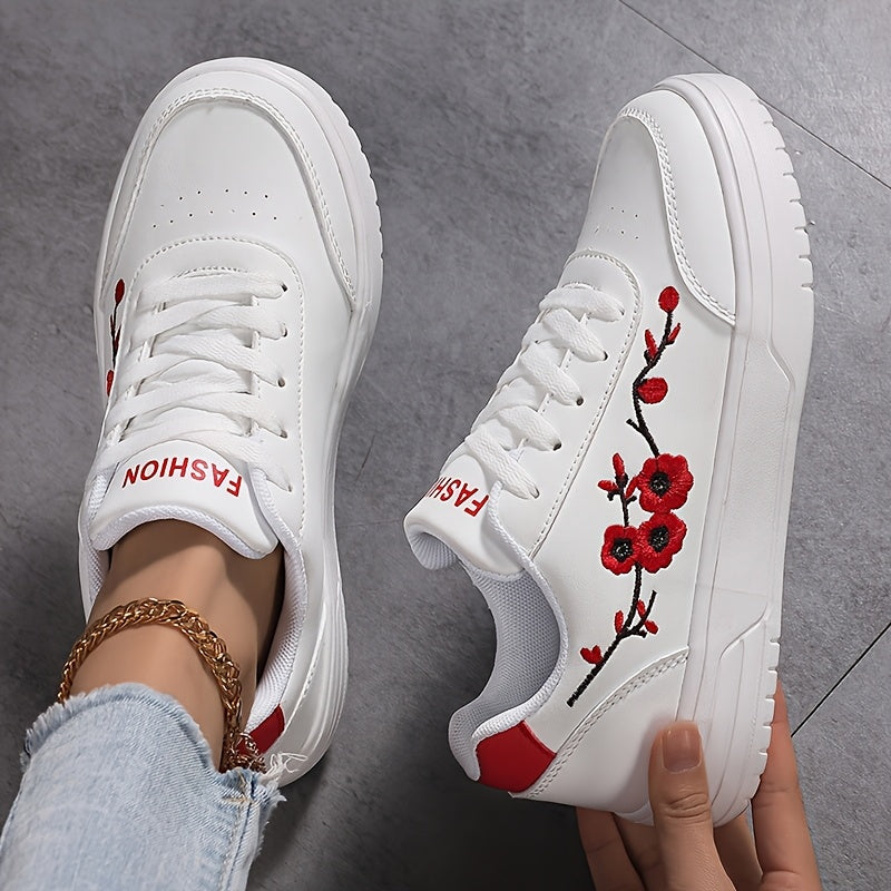 Damen Sneaker mit Blumenstickerei und modischem Freizeit-Look – Eleganter Alltagsschuh