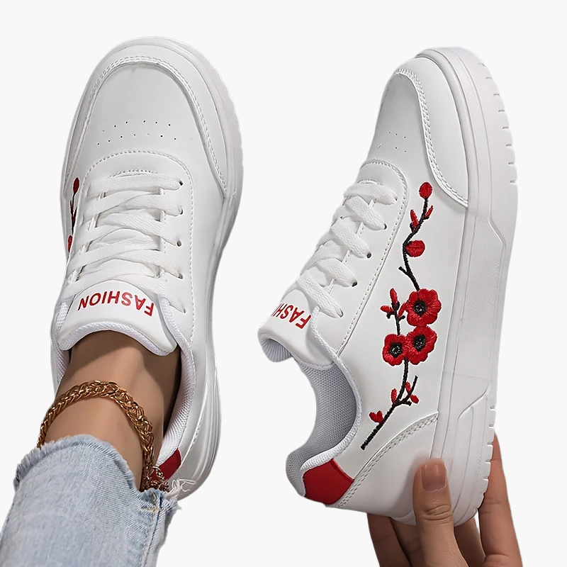 Damen Sneaker mit Blumenstickerei und modischem Freizeit-Look – Eleganter Alltagsschuh