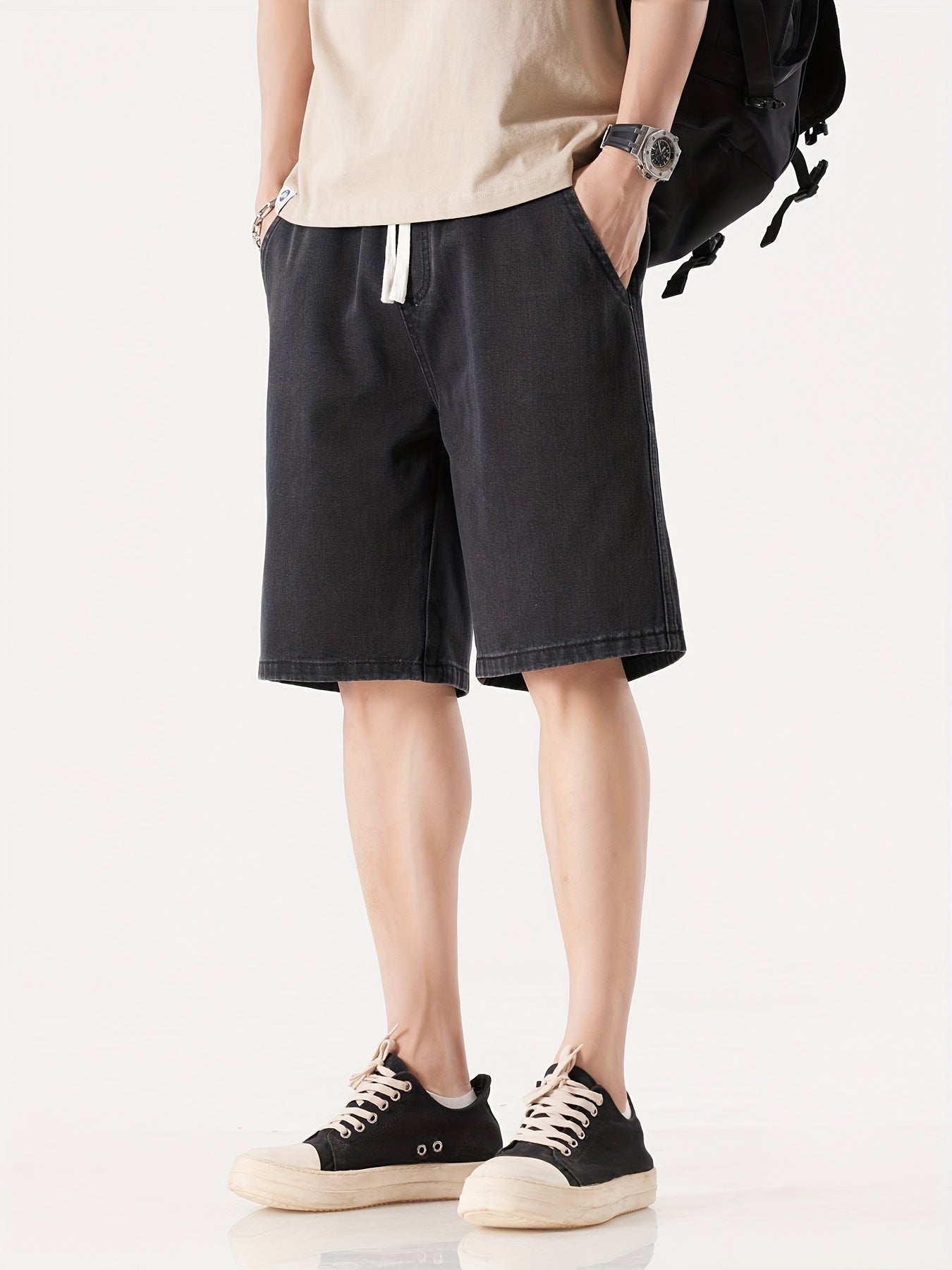 Men's Casual Loose Fit Denim Shorts with Drawstring – Relaxed, Knee-Length Shorts for Everyday and Streetwear