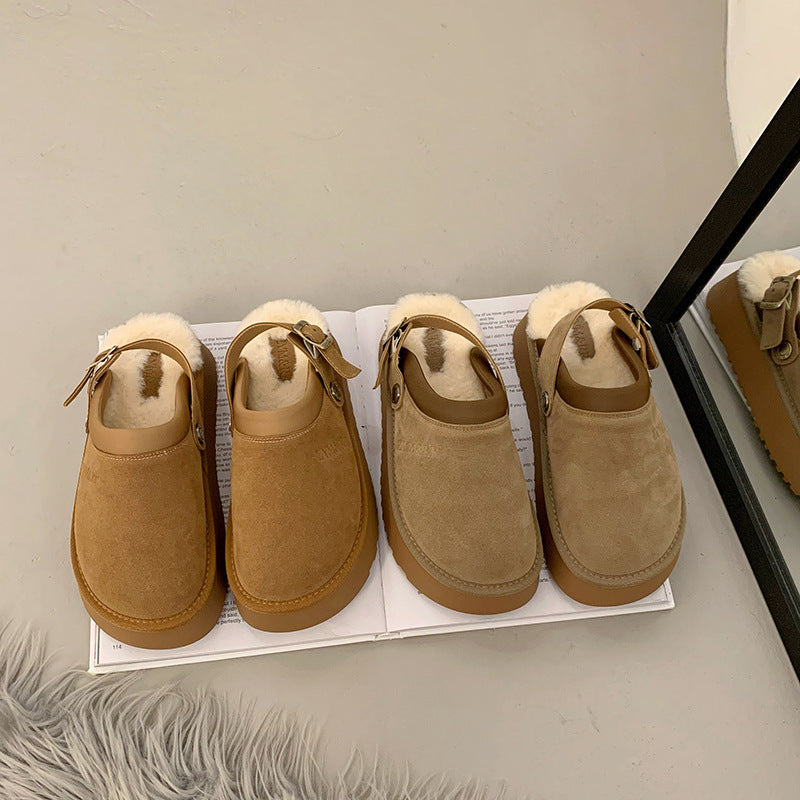 Lynda – Furry half shoes with thick sole and back strap