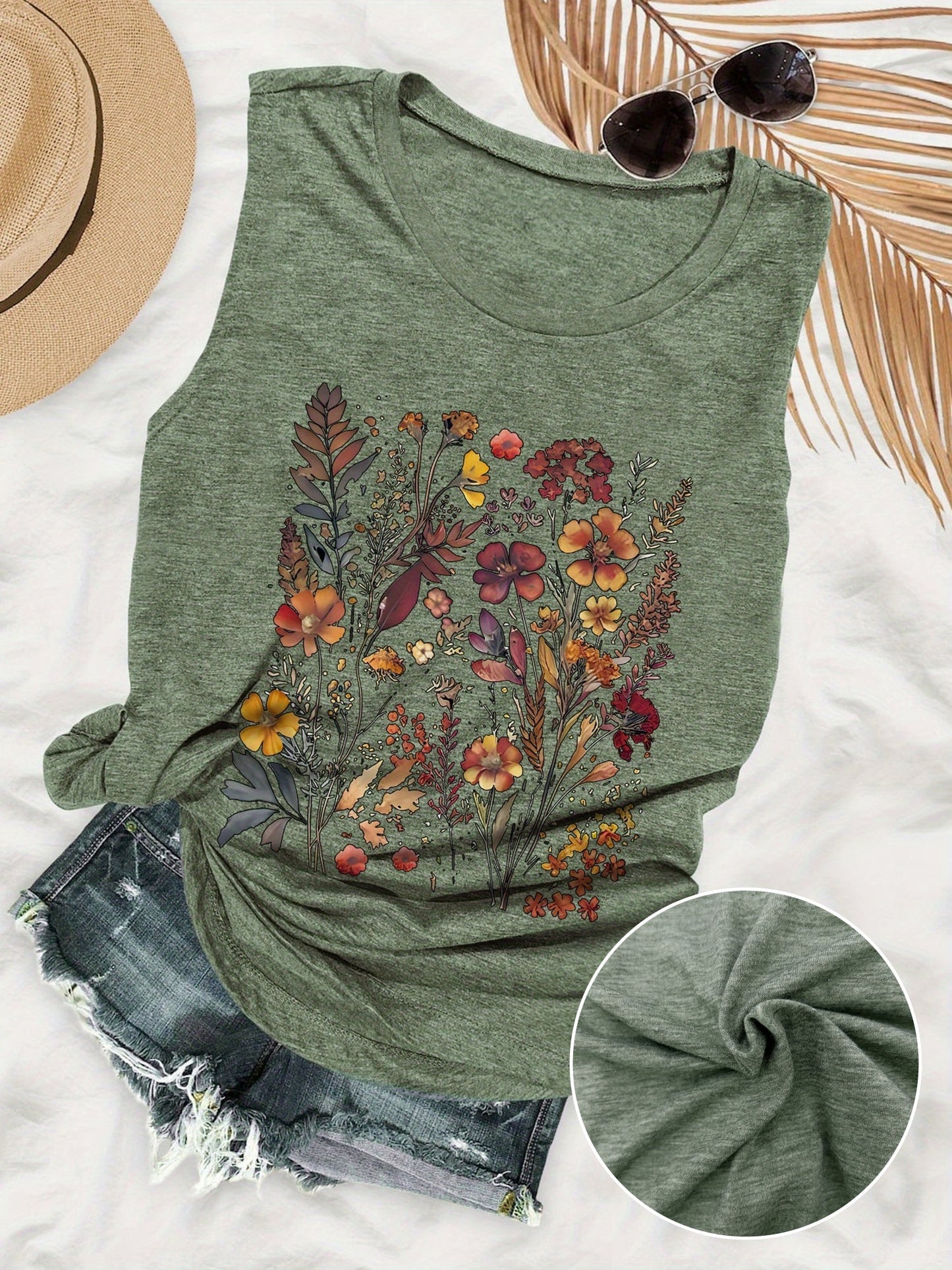 Women's Tank Top with Floral Pattern – Casual Summer Shirt for Leisure and Vacation