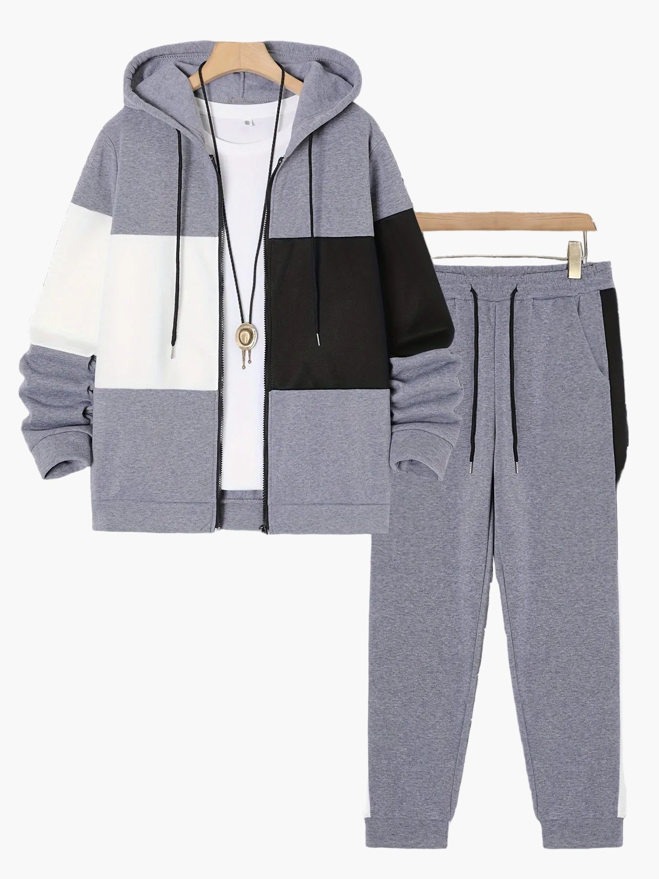 Herren Freizeit Trainingsanzug mit Kapuze – Sportlicher Patchwork-Look für Alltag und Fitness
