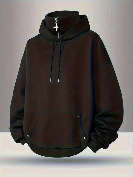 Unisex hooded sweatshirt with zip and star pendant, Black