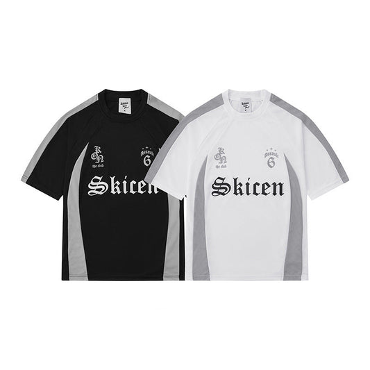 Herren Hip Hop Streetwear T-Shirt mit Letter Print und Kontraststreifen – Urban Style Kurzarmshirt