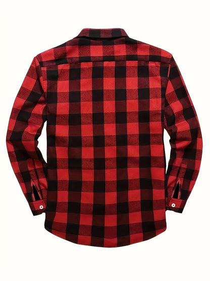Men’s plaid long-sleeve casual shirt with chest pockets