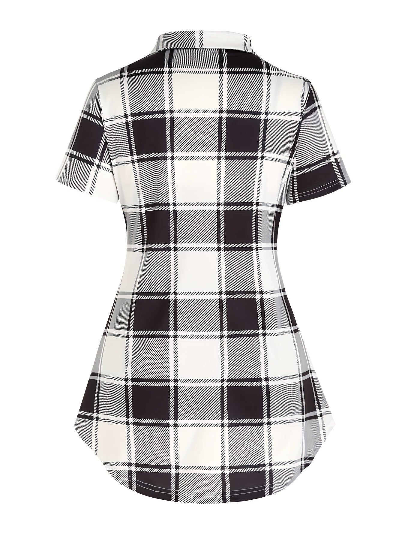 Women's plaid blouse with overlay and elegant look – summer casual shirt with cross detail